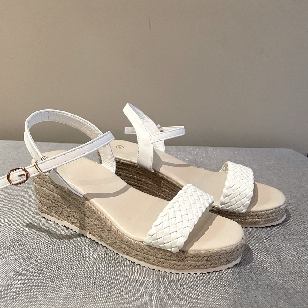 White Woven Espadrille Sandals